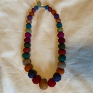 Vintage Wool Felt Graduated Ball Chain Multicolored Necklace 23"